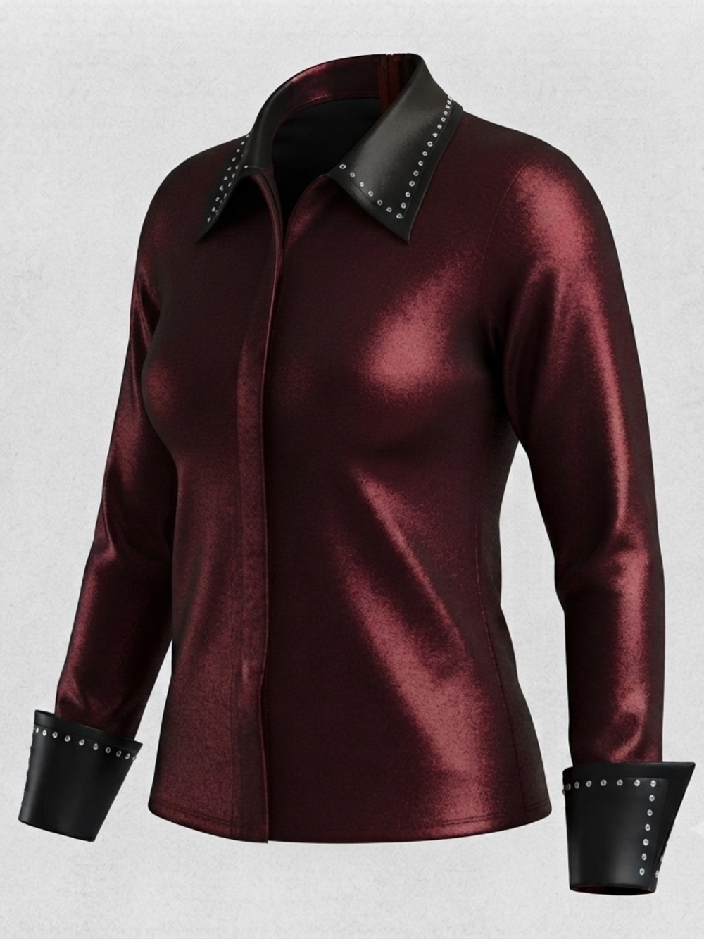 Rods Ladies NWT Western Satin Rhinestone Shirt Burgundy Black Size 3X